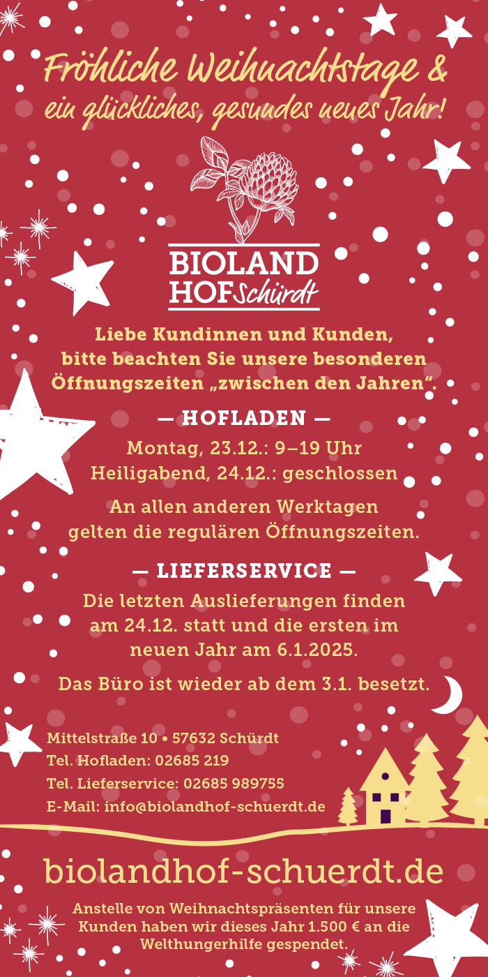 Grafik: Weihnachtskarte 2024 Bioland-Hof Schürdt